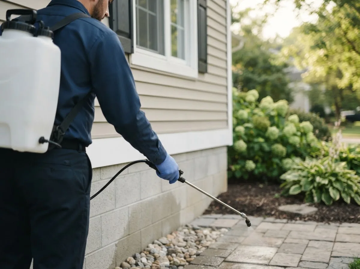 Pest control technician inspecting a home in Arnolds Park, IA
